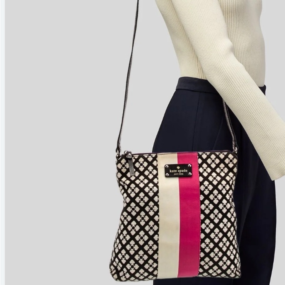 Kate Spade clover pattern pink stripe Crossbody Bag with Modern Design